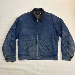 VTG Sears Work N Leisure Denim Jacket Mens L Blue Blanket Lined Workwear Detroit
